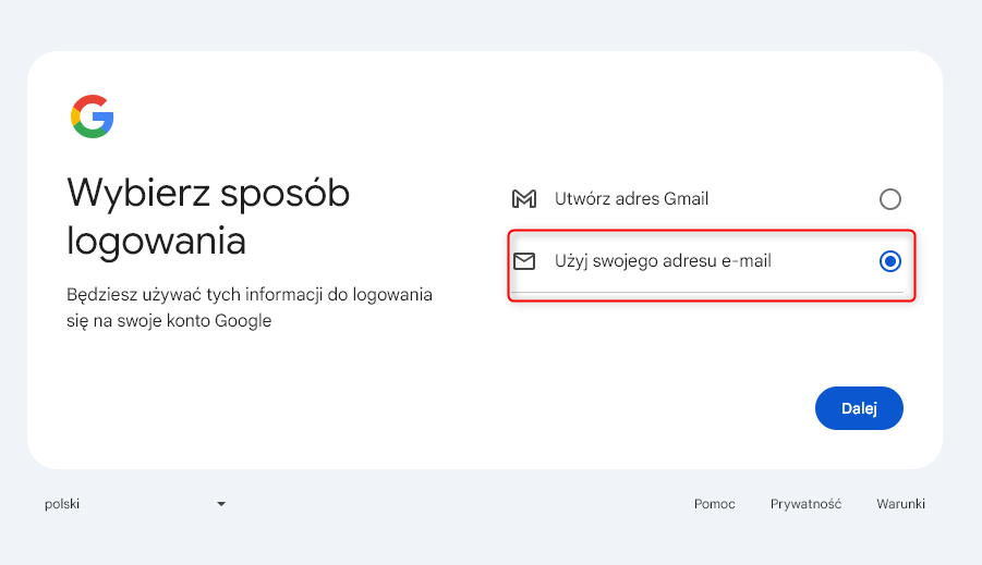 Konto Google Użyj swojego firmowego adresu e-mail