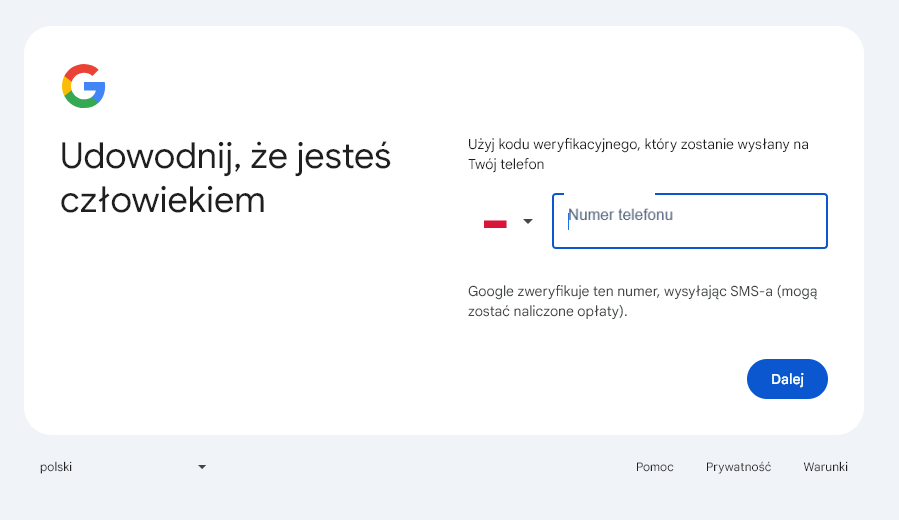 Konto Google Weryfikacja numer telefonu